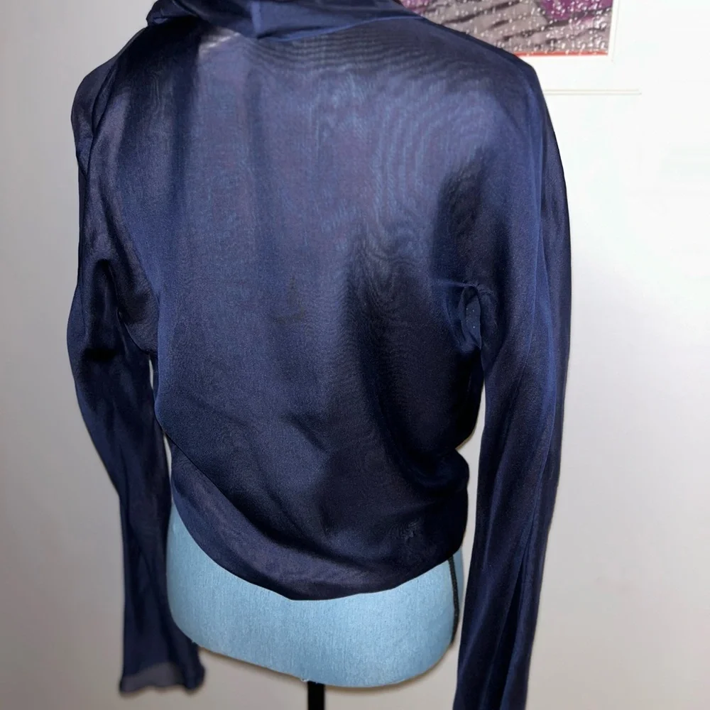 Genny Moda Elegant Blouse Made in Italy Size 8 Silk/Polyester NAVY and Chocolate